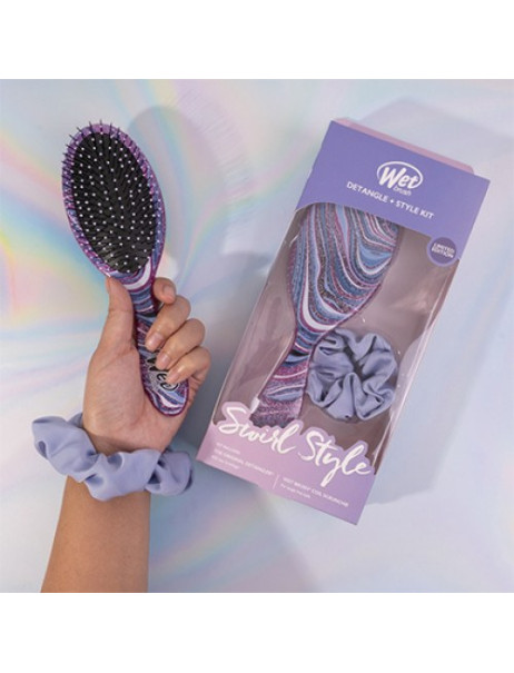 Wet Brush Swirl Detangle & Style Kit Набір, щітка для волосся + резинка Фіолетова