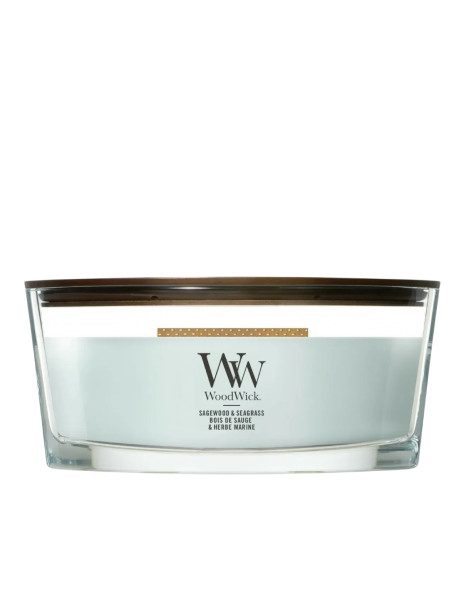 WoodWick Sagewood & Seagrass Ellipse Ароматическая свеча с нотами шалфея, океана и кедра Эллипс
