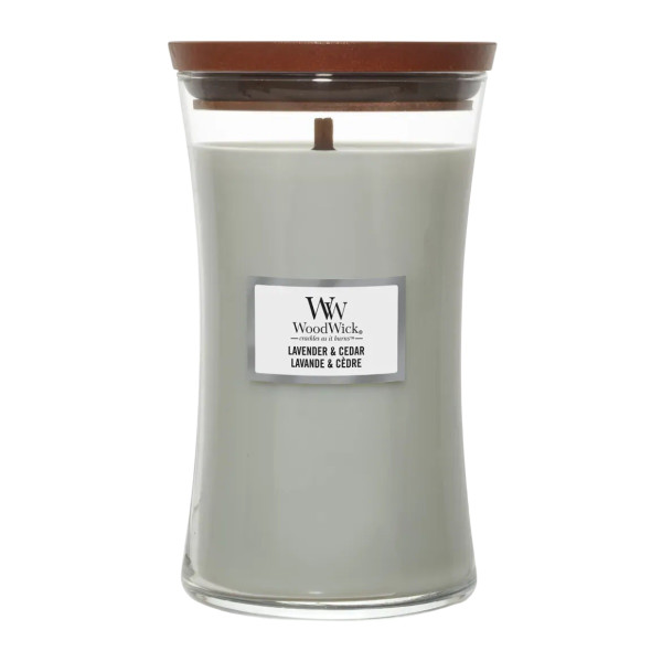 WoodWick Lavender & Cedar Large Ароматична свічка з ароматом кипариса, перцю і лимону Велика