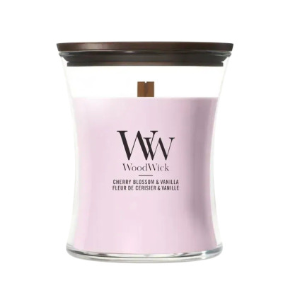 WoodWick Cherry Blossom & Vanilla MediumАроматическая свеча с ароматом цветущей вишни и ванили Средняя