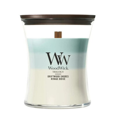 WoodWick Trilogy Driftwood Shores Medium Ароматическая свеча с трёхслойным ароматом Морского побережья Средняя