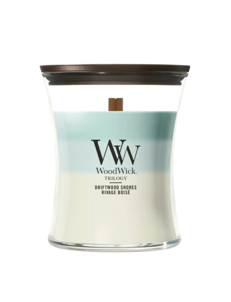 WoodWick Trilogy Driftwood Shores Medium Ароматическая свеча с трёхслойным ароматом Морского побережья Средняя