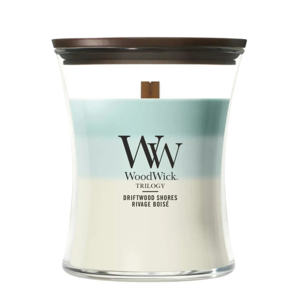 WoodWick Trilogy Driftwood Shores Medium Ароматическая свеча с трёхслойным ароматом Морского побережья Средняя