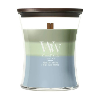WoodWick Trilogy Verdant Woods Medium Ароматическая свеча с трёхслойным ароматом Зелёный лес Средняя