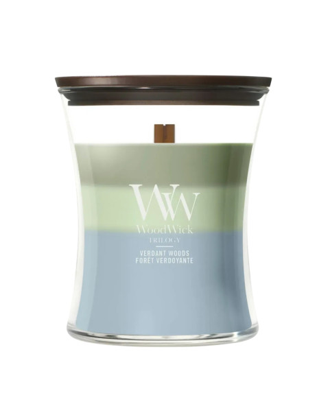 WoodWick Trilogy Verdant Woods Medium Ароматическая свеча с трёхслойным ароматом Зелёный лес Средняя