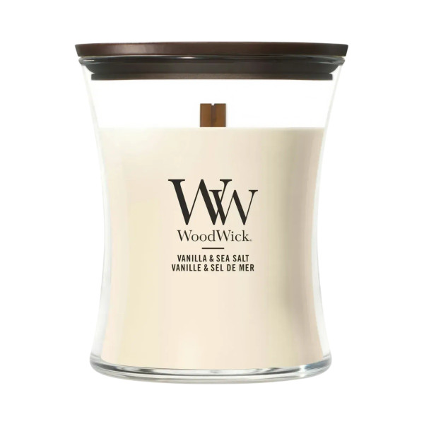 WoodWick Vanilla & Sea Salt Medium Ароматична свічка з ароматом ванілі та морської солі Середня