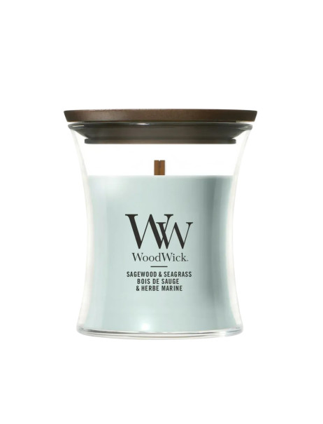 WoodWick Sagewood & Seagrass Mini Ароматична свічка з нотами шавлії, океану та кедра Міні