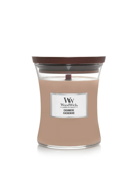 WoodWick Cashmere Medium Ароматична свічка з ароматом айви, ірису та сандалу Середня