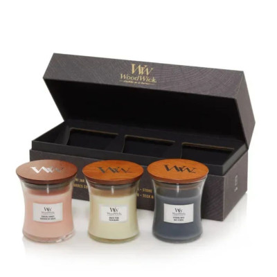 WoodWick Evening Onyx, Coastal Sunset, Solar Ylang Mini Набор свечей