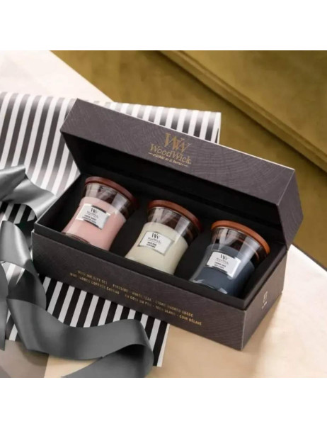 WoodWick Evening Onyx, Coastal Sunset, Solar Ylang Mini Набор свечей