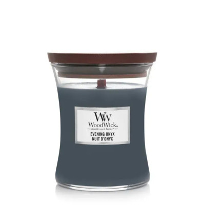 WoodWick Evening Onyx Medium Ароматическая свеча с ароматом черной орхидеи и сандалового дерева Средняя