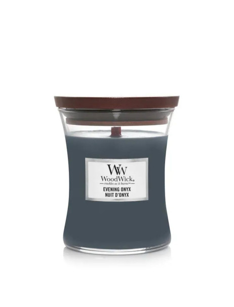 WoodWick Evening Onyx Medium Ароматична свічка з ароматом чорної орхідеї і сандалового дерева Середня