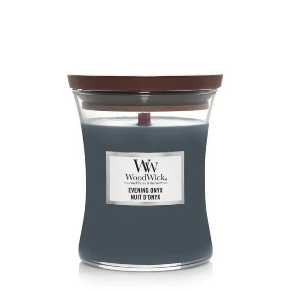 WoodWick Evening Onyx Medium Ароматична свічка з ароматом чорної орхідеї і сандалового дерева Середня