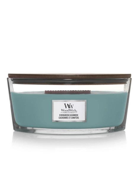 WoodWick Evergreen Cashmere Ellipse Ароматична свічка з нотами сосни, свіжого повітря та кашеміру Еліпс