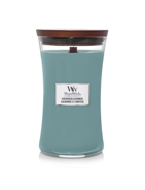 WoodWick Evergreen Cashmere Large Ароматична свічка з нотами сосни, свіжого повітря та кашеміру Велика