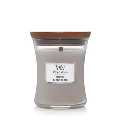 WoodWick Fireside Medium Ароматическая свеча с ароматом копченого дерева и яблочной кожуры Средняя