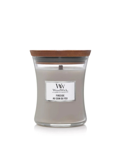 WoodWick Fireside Medium Ароматическая свеча с ароматом копченого дерева и яблочной кожуры Средняя