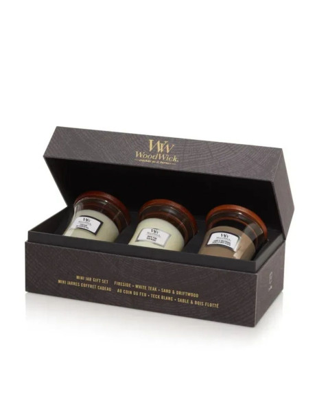 WoodWick Fireside, Sand And Driftwood, White Teak Mini Набір свічок