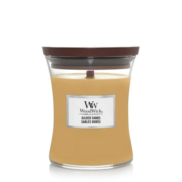 WoodWick Gilded Sands Medium Ароматична свічка з ароматом інжиру та гваякового дерева Середня