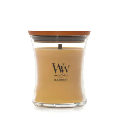 WoodWick Golden Bourbon Medium Ароматическая свеча с ароматом медового виски и копченого дерева Средняя