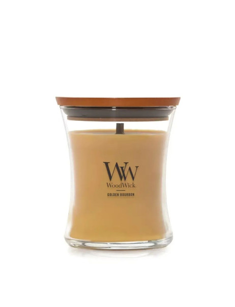 WoodWick Golden Bourbon Medium Ароматическая свеча с ароматом медового виски и копченого дерева Средняя