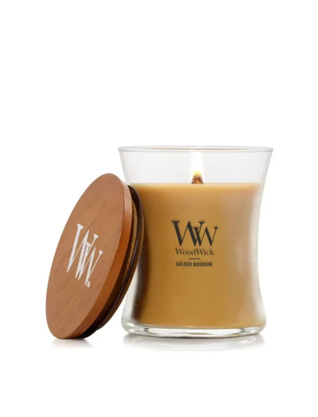 WoodWick Golden Bourbon Medium Ароматическая свеча с ароматом медового виски и копченого дерева Средняя