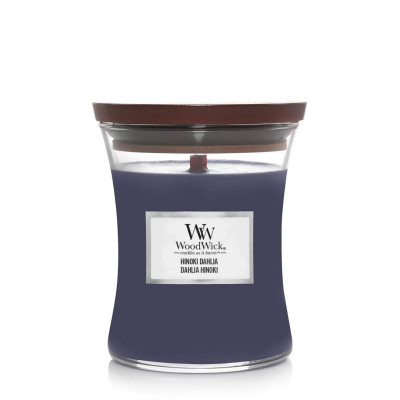 WoodWick Hinoki Dahlia Medium Ароматическая свеча с нотами дерева хиноки, сливы и георгины Средняя