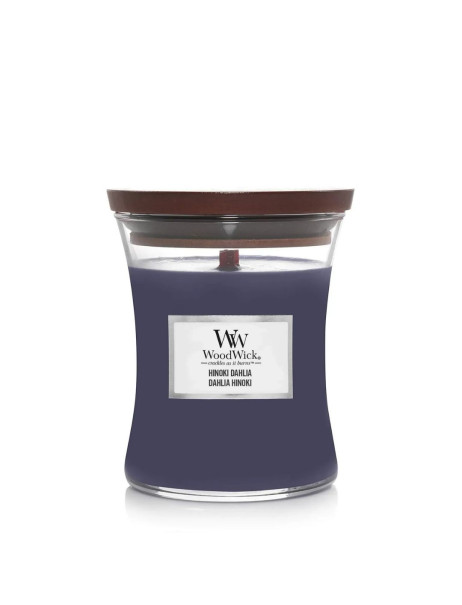 WoodWick Hinoki Dahlia Medium Ароматична свічка з нотами дерева хінокі, сливи та жоржини Середня