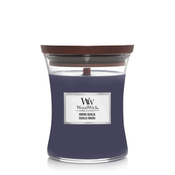 WoodWick Hinoki Dahlia Medium Ароматична свічка з нотами дерева хінокі, сливи та жоржини Середня
