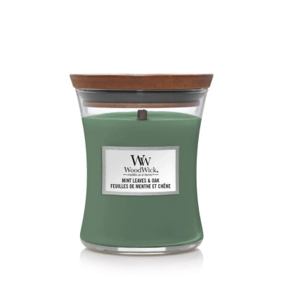 WoodWick Mint leaves & Oak Medium Ароматическая свеча с нотами мяты и дуба Средняя