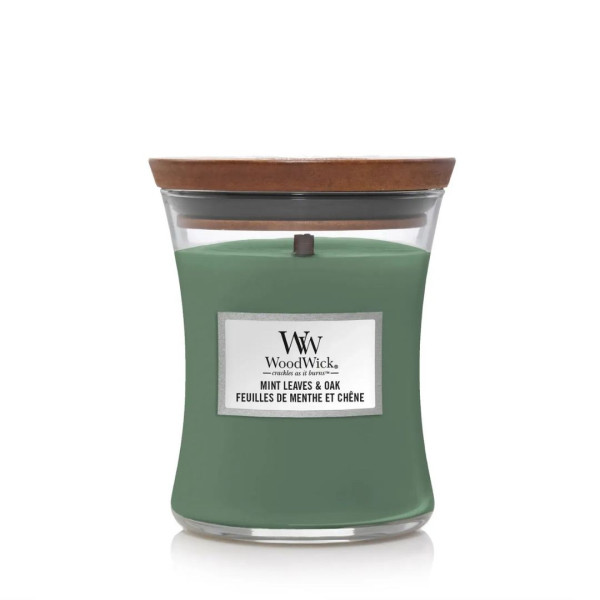 WoodWick Mint leaves & Oak Medium Ароматична свічка з нотами м'яти та дуба Середня