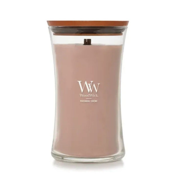 WoodWick Patchouli Crème Large Ароматична свічка з какао та копченим кашеміром Велика