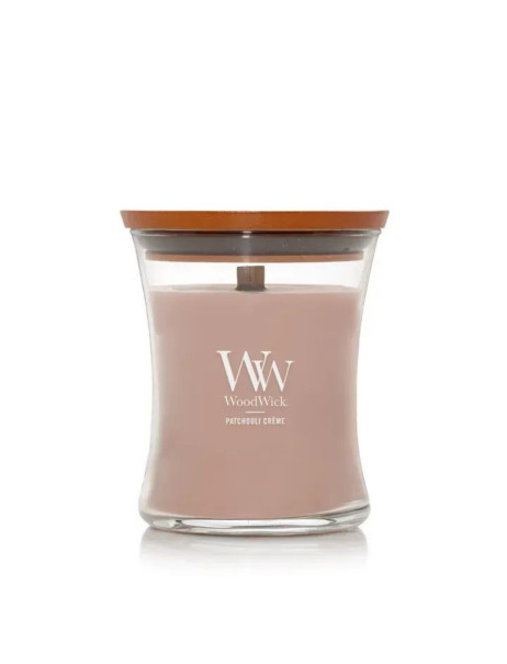 WoodWick Patchouli Crème Medium Ароматична свічка з какао та копченим кашеміром Середня