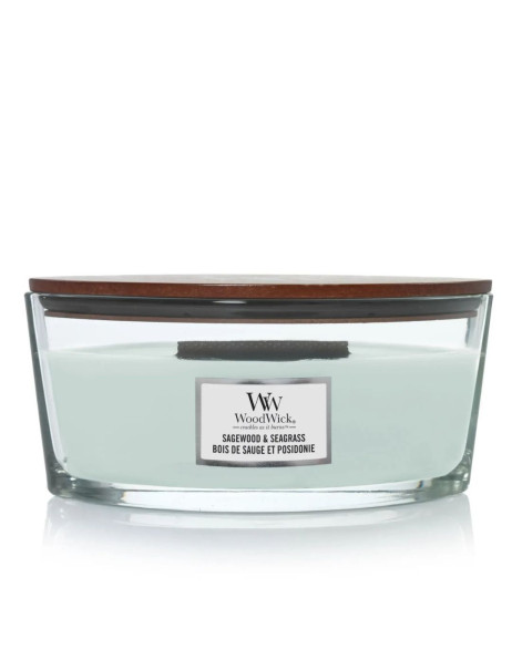 WoodWick Sagewood & Seagrass Ellipse Ароматическая свеча с нотами шалфея, океана и кедра Эллипс
