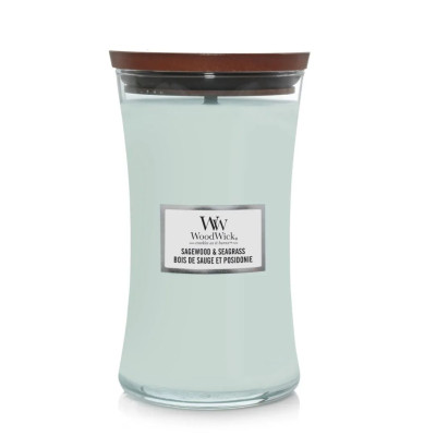 WoodWick Sagewood & Seagrass Large Ароматическая свеча с нотами шалфея, океана и кедра Большая