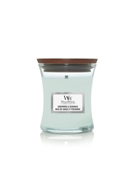 WoodWick Sagewood & Seagrass Mini Ароматична свічка з нотами шавлії, океану та кедра Міні