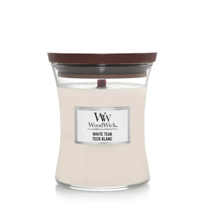 WoodWick White Teak Medium Ароматическая свеча с ароматом сандалового дерева и дуба Средняя