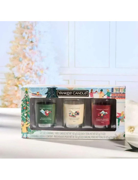 Yankee Candle Christmas Tumbler Set Подарочный набор из 3 стеклянных свечей